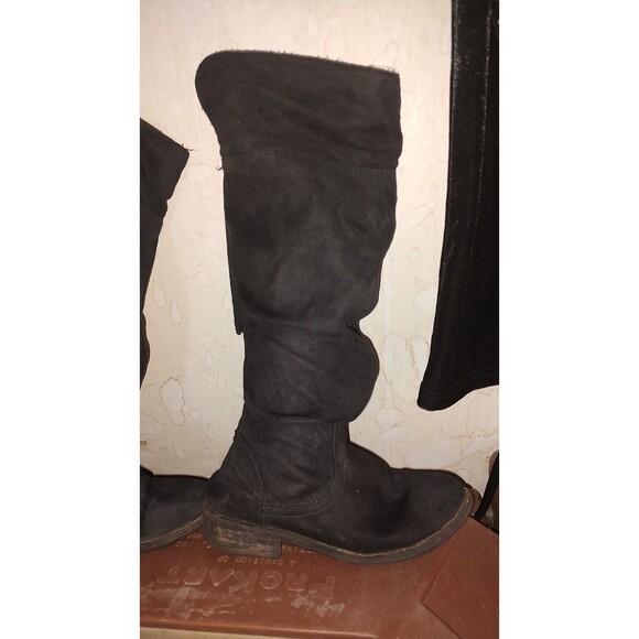 Women's sz 9.5 DIBA Black Scrunch Mid Calf zip-up boots heels Faux suede - Picture 8 of 9